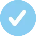 Check mark icon inside a blue circle indicating approval or completion.